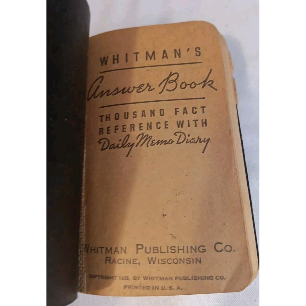 Vtg 1938 Whitman's Answer Book Thousand Fact Reference Daily Memo Diary READ - Picture 2 of 9